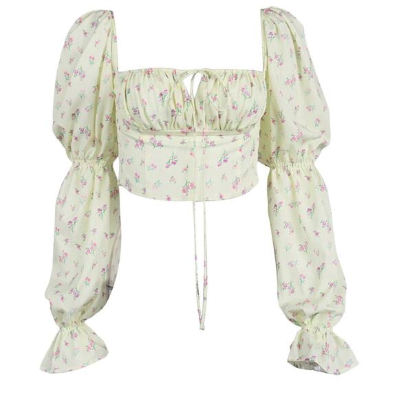 Milk and Honey Y2K Cottagecore Floral Puff Sleeve sweetheart neck boho L/XL - Picture 1 of 5